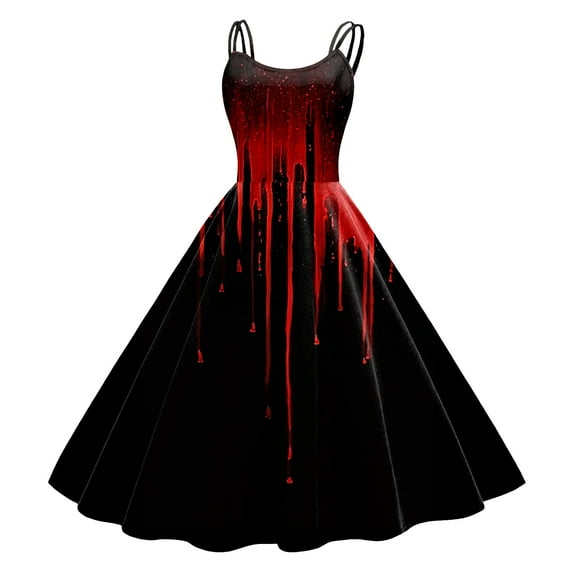TTUHYWXI Halloween Dresses for Women Strapless Gothic Dress Punk Vintage Dress Party Hem Dress Flowy Swing Dreses (Black, XL)