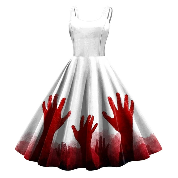 TTUHYWXI Halloween Dresses for Women Strapless Gothic Cocktail Dress Punk Vintage Dress Party Hem Dress Flowy Swing Dreses (Watermelon Red, L)