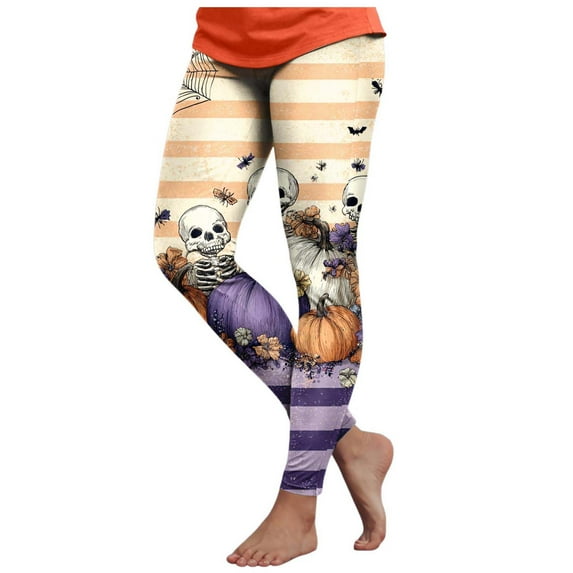 TTUHYWXI Halloween Leggings for Women 2025 Plus Size Pumpkin Workout Leggings Ankle Length Printed Legging Halloween Yoga Pants (Beige, XL)