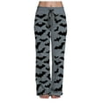 thumbnail image 1 of TTUHYWXI Halloween Pajama Pants Women Drawstring High Waist Pumpkin Bat Ghost Print Wide Leg Loose Lounge Pants (Grey, XL), 1 of 6