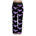 thumbnail image 1 of TTUHYWXI Halloween Pajama Pants Women Stretch Wide Leg Pj Pants High Waisted Cute Pumpkin Skull Ghost Print Pjs Palazzo Pants (Dark Purple, S), 1 of 6