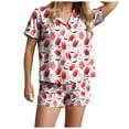 thumbnail image 1 of TTUHYWXI Halloween Pajama Set for Women 2025 Fall Graphic Button Up Sleepwears Ladies Ctue 2 Piece Top and Shorts Pjs Sets (Red, S), 1 of 7