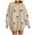 thumbnail image 1 of TTUHYWXI Halloween Sweatshirts Women Colorful Sequin Ghost Graphic Pullover Shirt Halloween Witch Crewneck Sweater (Beige, M), 1 of 6