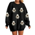 thumbnail image 1 of TTUHYWXI Halloween Sweatshirts Women Colorful Sequin Ghost Graphic Pullover Shirt Halloween Witch Crewneck Sweater (Black, L), 1 of 5