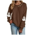 thumbnail image 1 of TTUHYWXI Halloween Sweatshirts for Women Spooky Season Funny Long Sleeve Graphic Crewneck Pullover Tops Cute Ghost Sweater (Brown, S), 1 of 5