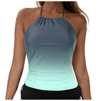 TTUHYWXI High Neck Tankini Tops for Women Halter Flowy Sleeveless Bathing Suits Modest Swimsuit Top No Bottom (Mint Green, XL)