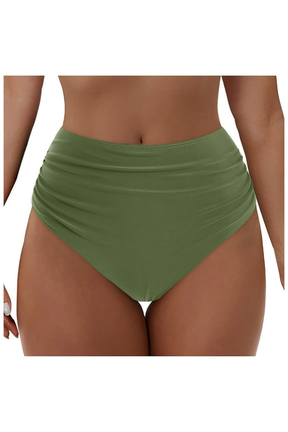 Women's High Waisted Full Coverage Bikini Bottom Ruched Bathing Suit Bottoms for Women Tummy Control Swim Bottoms (Army Green, L)