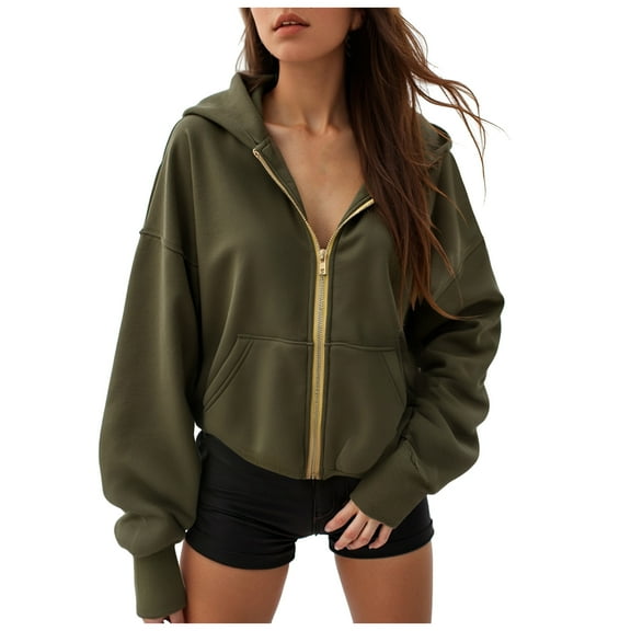 TTUHYWXI Hoodies for Women Sweatshirt Zip Up Hoodie Fall Fashion 2025 Trendy Long Sleeve Jackets Winter Clothing Outfits (Army Green, M)