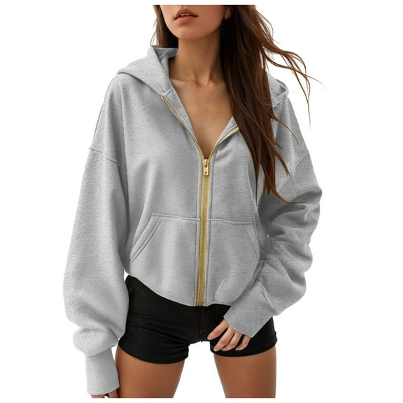 TTUHYWXI Hoodies for Women Sweatshirt Zip Up Hoodie Fall Fashion 2025 Trendy Long Sleeve Jackets Winter Clothing Outfits (Grey, XL)
