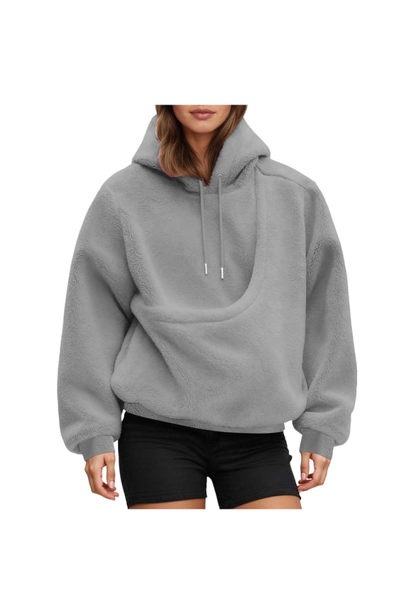 Kangaroo Pouch Hoodie for Women Oversized Dog Pouch Sweatshirts Pet Carrier Pullover Animal Holder Long Sleeve Tops (Grey, S)