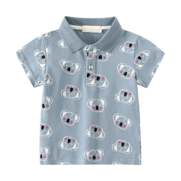 TTUHYWXI Kids Boys Polo Shirts for Toddler Short Sleeve Dinosaur Print Collared Shirt Blouse Little Boys Tee Cute Tops (Blue, 18-24 Months)