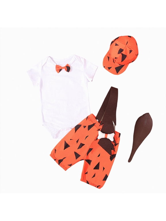 Kids Caveman Costume Historical Stone Age Birthday Outfits for Girls Boys Halloween Dress Up Party Photo Shoot (Orange,12-18 Months)