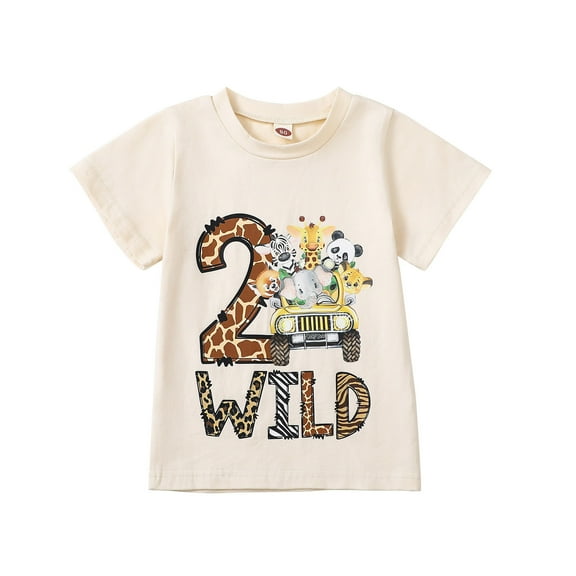 TTUHYWXI Kids Toddler Baby Boys Girls Birthday T-Shirt Wild One/Two/Three/Four Years Jungle Safari Animal Shirt (White, 3-4 Years)