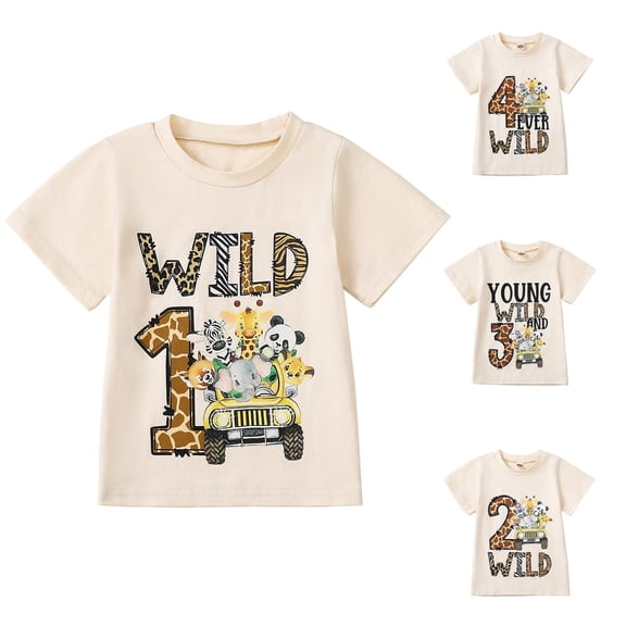 TTUHYWXI Kids Toddler Baby Boys Girls Birthday T-Shirt Wild One/Two/Three/Four Years Jungle Safari Animal Shirt (Yellow, 3-4 Years)