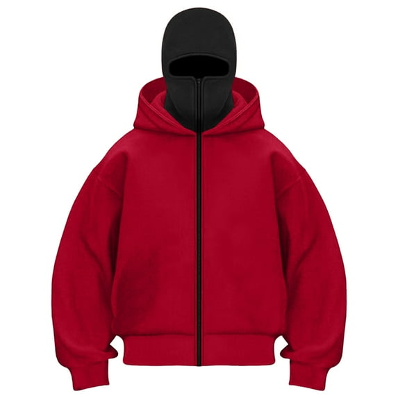 TTUHYWXI Men Women Mask Zipper Sport Hoodie, Long Sleeve Hoodie with Mask, Hoodie Pullover Sweatshirt Hooded Top (Red, M)
