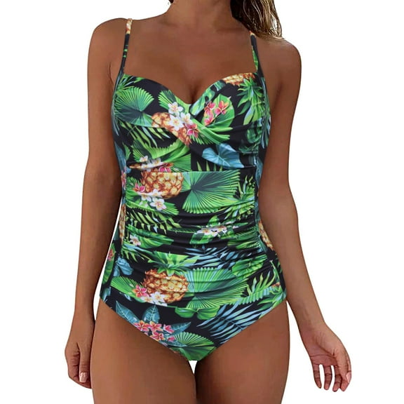 TTUHYWXI Modest Swim Suits for Women 2025 Sexy Bathing Suits Tummy Control One Piece Square Neck Vintage Swimwear (Green, L)