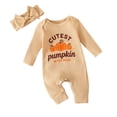 thumbnail image 1 of TTUHYWXI My First Halloween Outfit Baby Girl Newborn Ribbed Romper Long Sleeve Onesie 1st Thanksgiving Clothes Preemie Fall (Beige,Newborn), 1 of 4