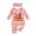 thumbnail image 1 of TTUHYWXI My First Halloween Outfit Baby Girl Newborn Ribbed Romper Long Sleeve Onesie 1st Thanksgiving Clothes Preemie Fall (Pink,Newborn), 1 of 4