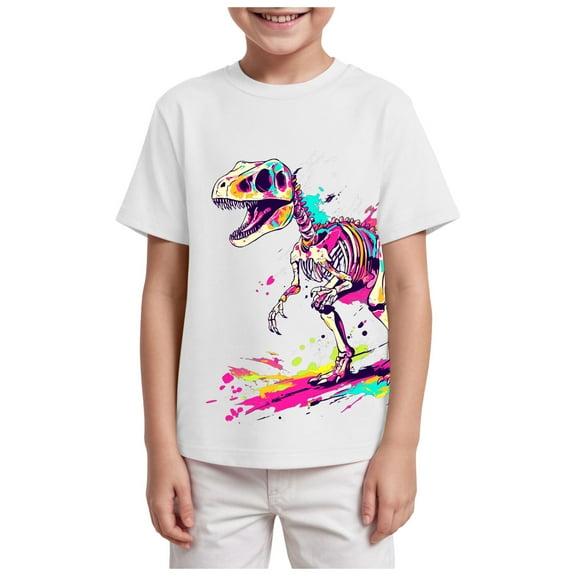 TTUHYWXI Neon Shirts for Boys Girls 3-14 Years, 3D Party Crew Neck Short Sleeve T-Shirts for Kids Graphic Tees (White, 2-3 Years)