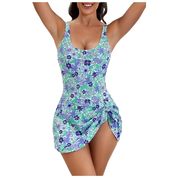 TTUHYWXI One Piece Swimdress Swimsuits for Women Tummy Control Swim Dresses Skirt Bathing Suit (Light Green, 3XL)