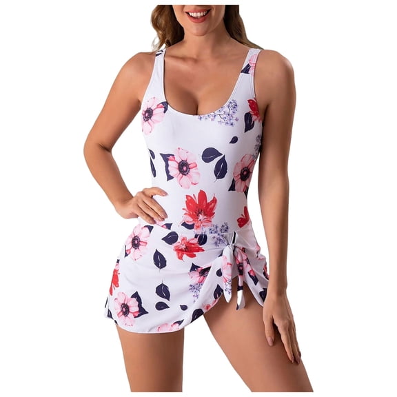 TTUHYWXI One Piece Swimdress Swimsuits for Women Tummy Control Swim Dresses Skirt Bathing Suit (White, 3XL)