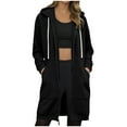 thumbnail image 1 of TTUHYWXI Oversized Long Women's Hoodies Zip Up Trendy Casual Double Zipper Hooded Jacket Drawstring Comfy Sport Jackets Coat (Black, M), 1 of 8