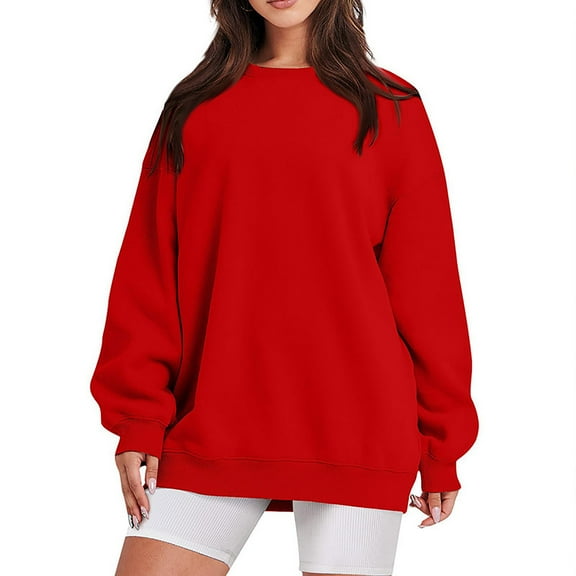 TTUHYWXI Oversized Sweatshirt for Women Fall Casual Crewneck Pullover Sweatshirt Soft Comfy Fleece Long Sleeve Sweatshirt (Red, S)