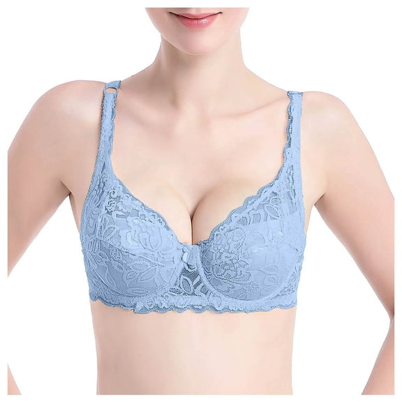 TTUHYWXI Push Up Bra for Women Full Coverage High Support Everyday Bra with Adjustable Straps Convenient Daily Bra (Light Blue,90B)