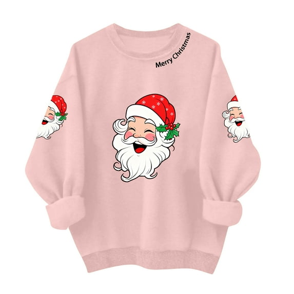 TTUHYWXI Retro Santa Sweatshirt for Women Vintage Christmas Fleece Linend Sweaters Crewneck Oversized Long Sleeve Tops (Pink, L)