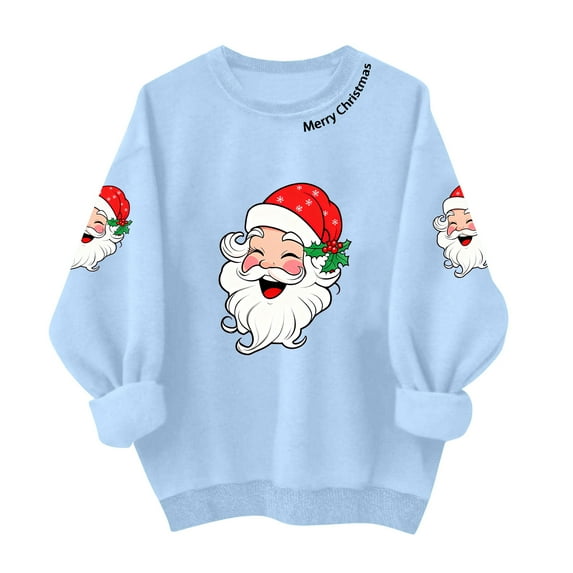 TTUHYWXI Retro Santa Sweatshirt for Women Vintage Christmas Fleece Linend Sweaters Crewneck Oversized Long Sleeve Tops (Sky Blue, XXL)