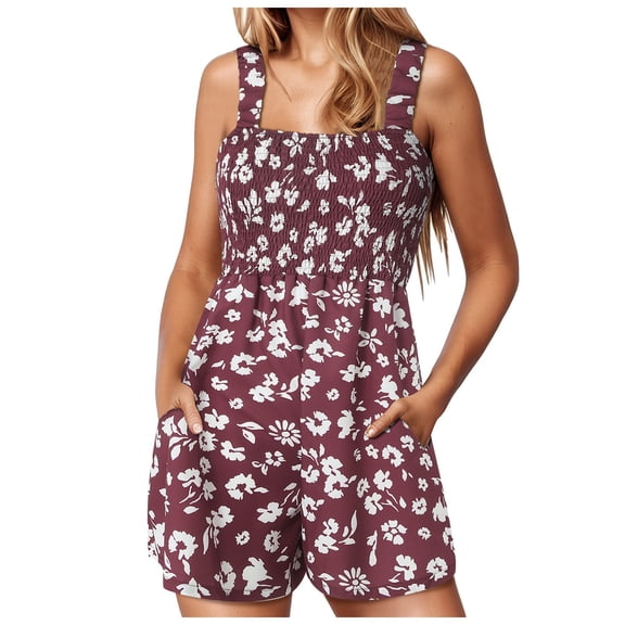 TTUHYWXI Rompers for Women Summer Vacation Beach Outfits Casual Loose Square Neck Shorts Jumpsuits Overalls 2025 Resort Wear (, S)