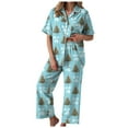 thumbnail image 1 of TTUHYWXI Satin Silk Christmas Pajamas Set for Women Xmas Print Long Sleeve Shirts Lounge Set Two Piece Pjs Pants Sleepwear (Sky Blue, M), 1 of 5
