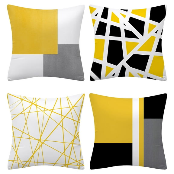 TTUHYWXI Set of 4 Decorative Geometric Yellow Grey 18 x 18 Inches Throw Pillow Covers - Modern Pattern Linen Square Pillow Cushion Case for Sofa Couch Bed Home Decor Outdoor