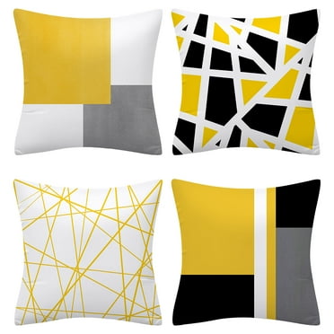 TTUHYWXI Set of 4 Decorative Geometric Yellow Grey 18 x 18 Inches Throw Pillow Covers - Modern Pattern Linen Square Pillow Cushion Case for Sofa Couch Bed Home Decor Outdoor