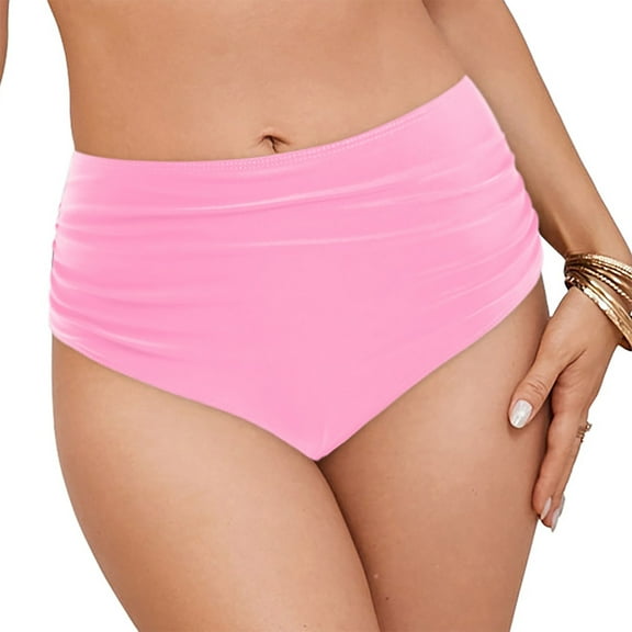 TTUHYWXI Women's High Waisted Bikini Bottom Tummy Control Ruched Vacation Beach Bathing Suit Swim Bottom (Pink, XL)