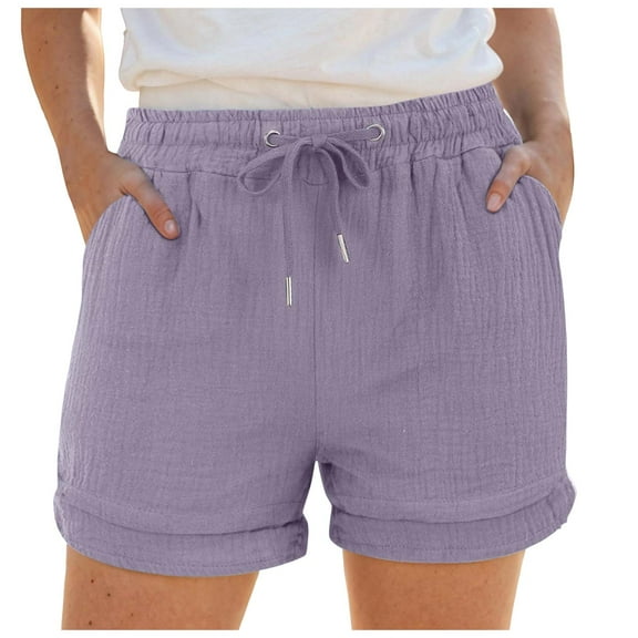 TTUHYWXI Shorts for Women Summer Casual High Waisted Drawstring Wide Leg Womens Gauze Shorts (Purple, M)