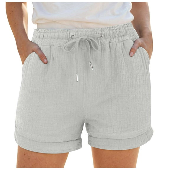TTUHYWXI Shorts for Women Summer Casual High Waisted Drawstring Wide Leg Womens Gauze Shorts (White, M)