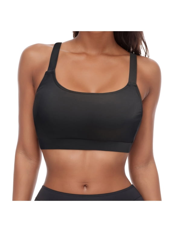 Sports Swim Bra Bikini Tops for Women Classic Bathing Suits Top with Padded Crop Swimsuit (Black, S)
