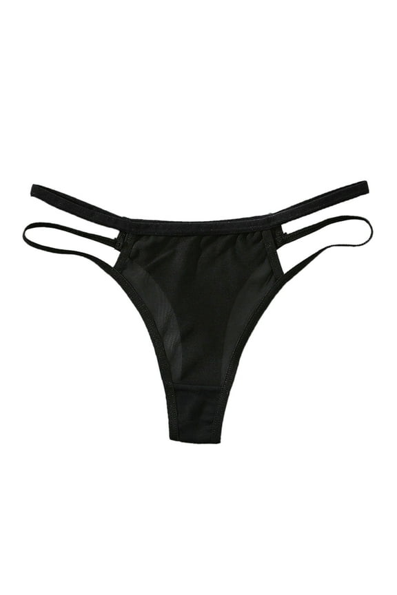 Strappy Cutout Side Panty Thongs for Women T-Back Lingerie G String See Through Mesh Panties Micro Underwear Tangas (Black, L)