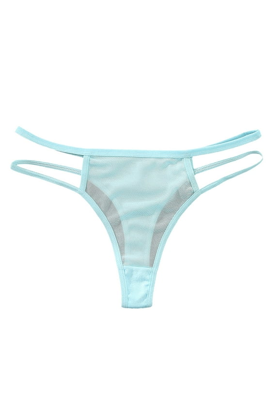 Strappy Cutout Side Panty Thongs for Women T-Back Lingerie G String See Through Mesh Panties Micro Underwear Tangas (Blue, M)