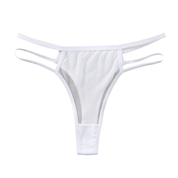 TTUHYWXI Strappy Cutout Side Panty Thongs for Women T-Back Lingerie G String See Through Mesh Panties Micro Underwear Tangas (White, M)