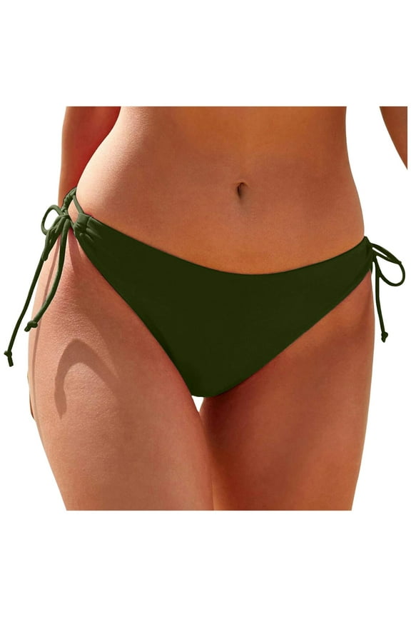 String Tie Side Bikini Bottoms - Women Full Coverage Swimsuit Bottom Mid Rise Mid Waist Swim Bathing Suit Bottom (Army Green, L)