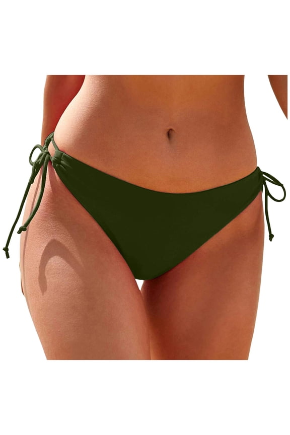 String Tie Side Bikini Bottoms - Women Full Coverage Swimsuit Bottom Mid Rise Mid Waist Swim Bathing Suit Bottom (Army Green, S)