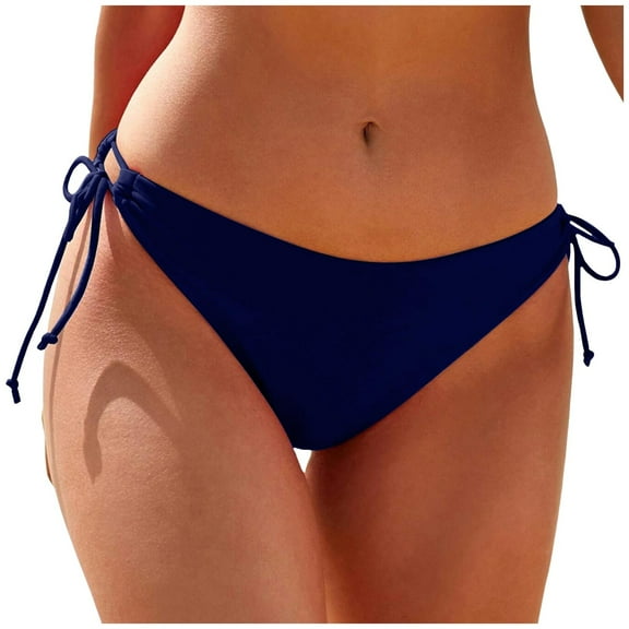 TTUHYWXI String Tie Side Bikini Bottoms - Women Full Coverage Swimsuit Bottom Mid Rise Mid Waist Swim Bathing Suit Bottom (Navy, L)