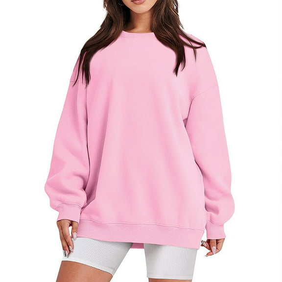 TTUHYWXI Sweatshirts for Women Hoodies Oversized Crewneck Tops Sweaters Comfy Fall Winter Outfits Clothes 2025 Fashion (Light Pink, 3XL)