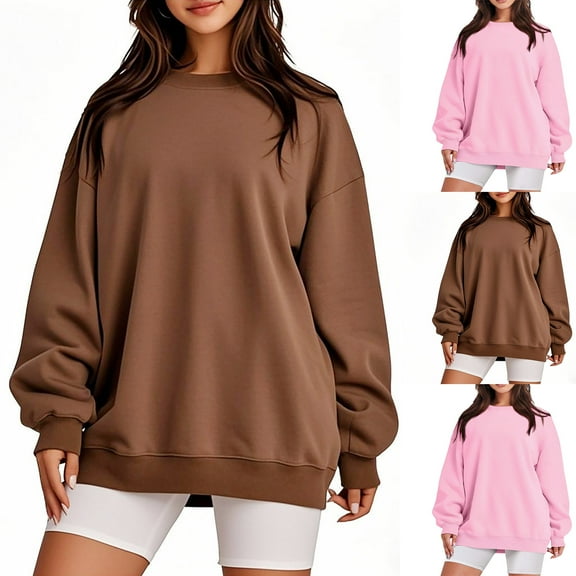 TTUHYWXI Sweatshirts for Women Hoodies Oversized Crewneck Tops Sweaters Comfy Fall Winter Outfits Clothes 2025 Fashion (Light Pink, XL)