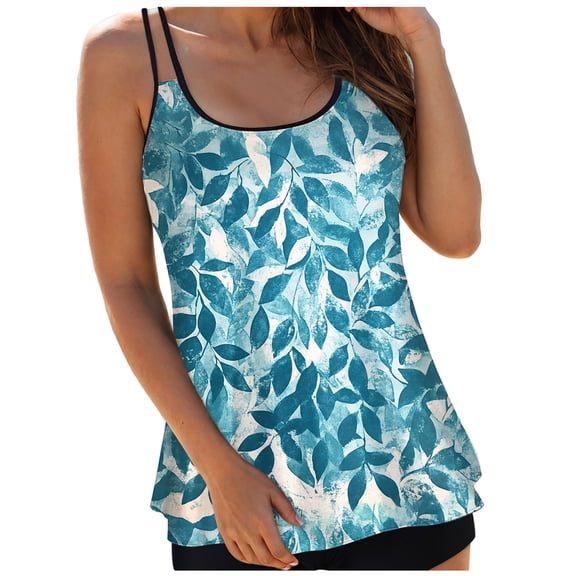 TTUHYWXI Tankini Swimsuits for Women Full Coverage Tank Top Swim Suit Vintage Floral Print Tummy Control Bathing Suits (Mint Green, XL)
