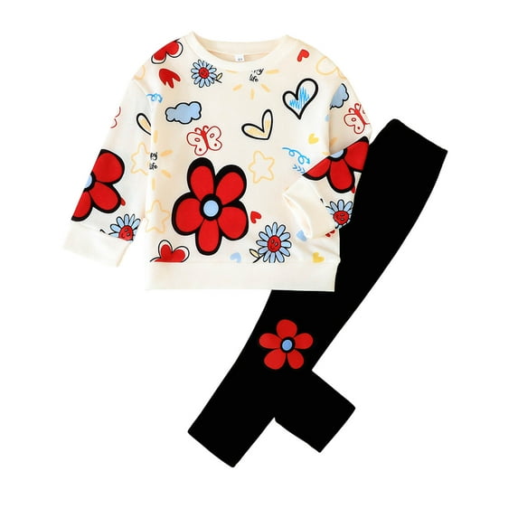 TTUHYWXI Toddler Girl Clothes Floral Printed Sweatshirt Pants 2Pcs Fall Outfits for Little Girls Clothing Set Size 3-7 Years (Red, 4-5 Years)