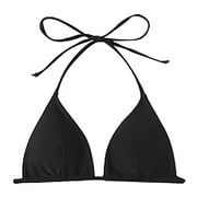 TTUHYWXI Triangle Bikini Top Padded Halter Bathing Suit Tie Back Swimwear Top Sexy Black, M