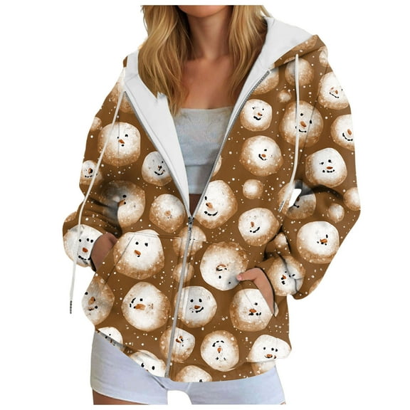 TTUHYWXI Ugly Christmas Hoodies Women Xmas Tops Zip Up Hooded Sweater Funny Christmas Vacation Sweatshirt Graphic Hoodies Cardigan (Khaki, S)
